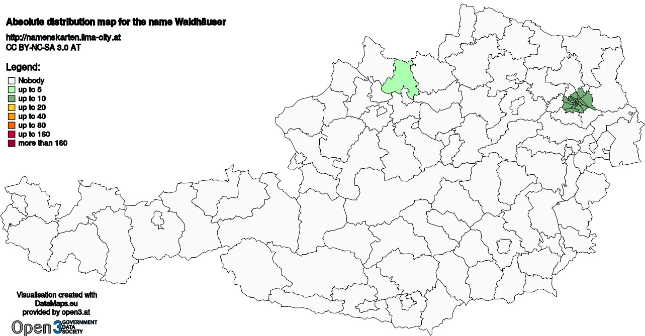 Absolute Distribution maps for surname Waldhäuser