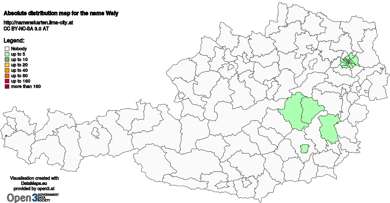 Absolute Distribution maps for surname Waly