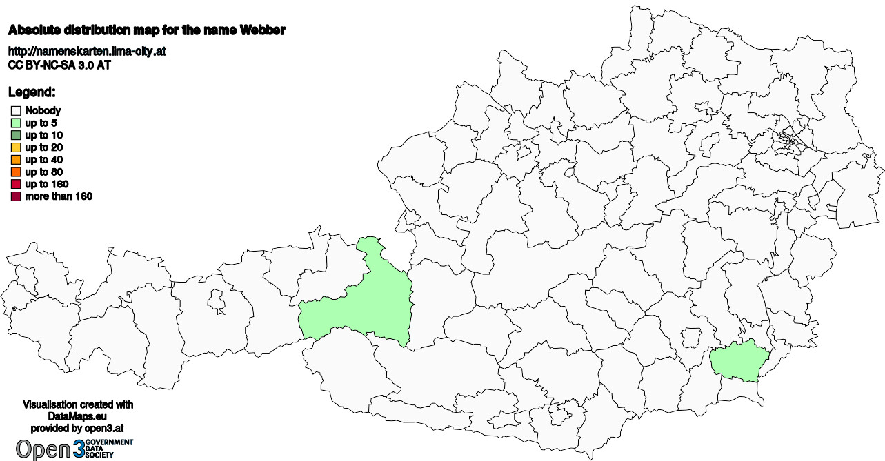 Absolute Distribution maps for surname Webber