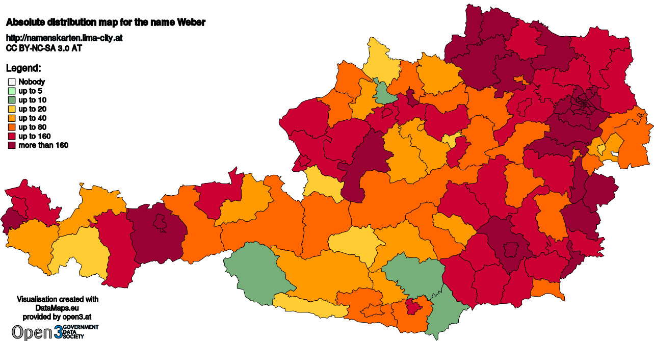 Absolute Distribution maps for surname Weber