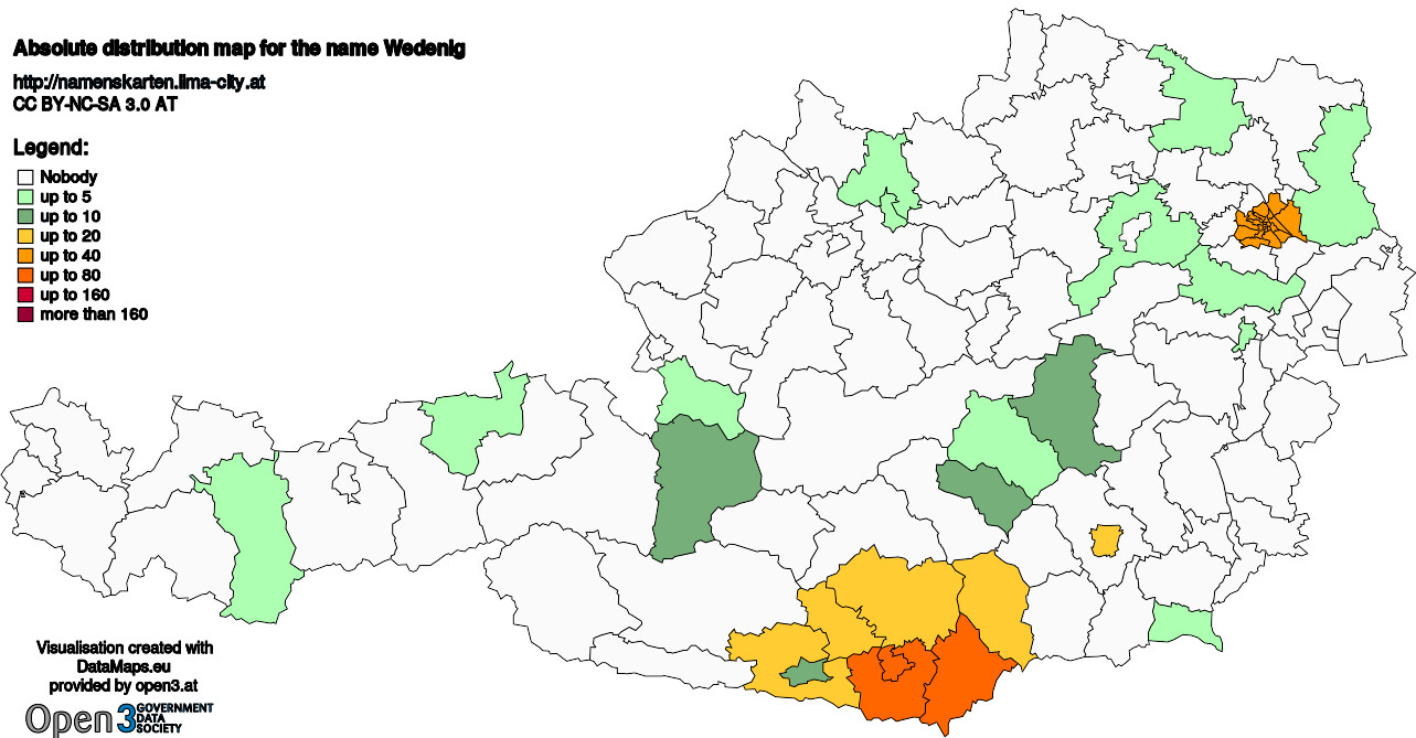 Absolute Distribution maps for surname Wedenig