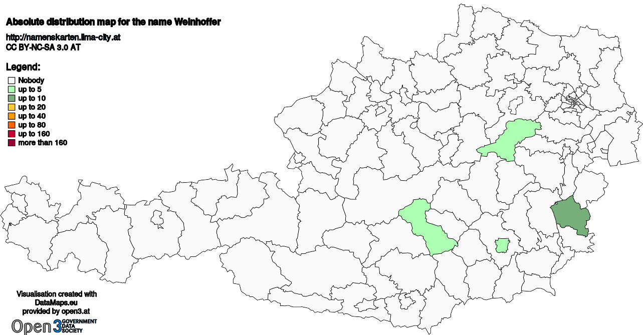 Absolute Distribution maps for surname Weinhoffer