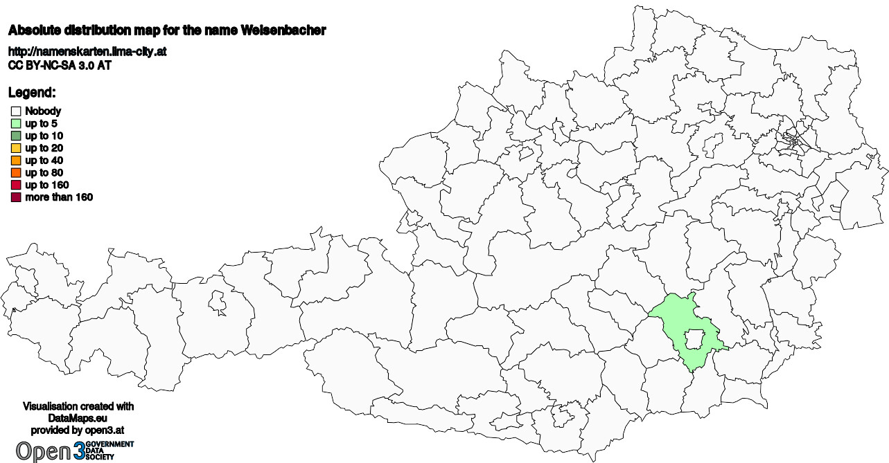 Absolute Distribution maps for surname Weisenbacher