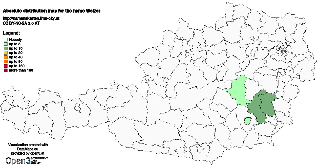 Absolute Distribution maps for surname Weizer