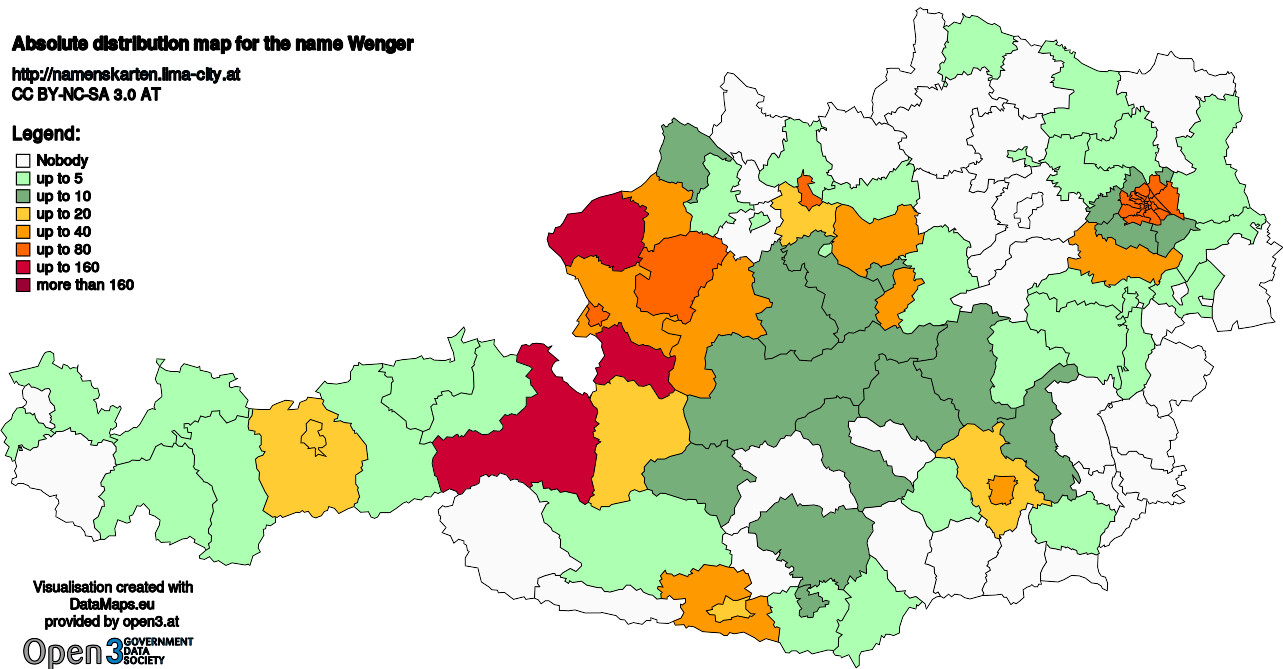 Absolute Distribution maps for surname Wenger