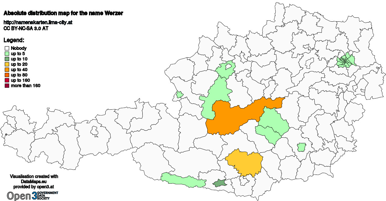 Absolute Distribution maps for surname Werzer