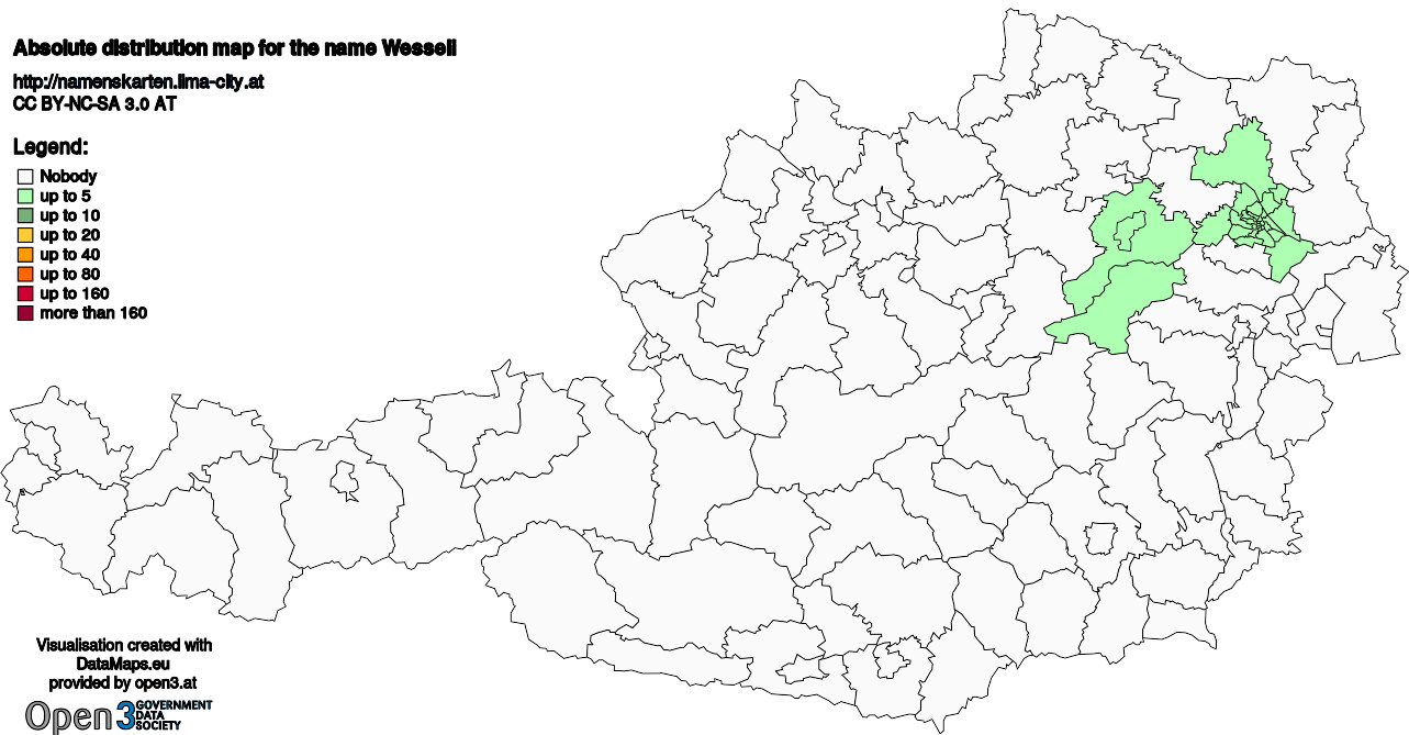 Absolute Distribution maps for surname Wesseli