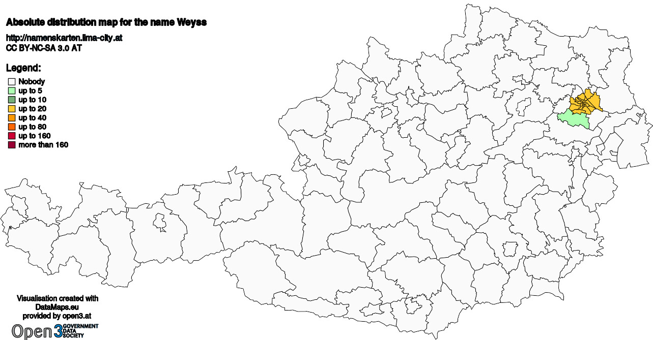 Absolute Distribution maps for surname Weyss