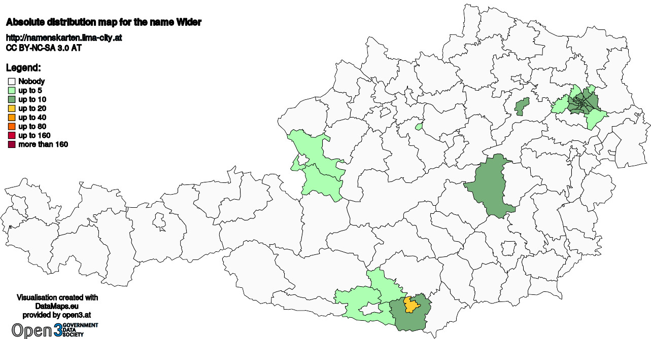 Absolute Distribution maps for surname Wider