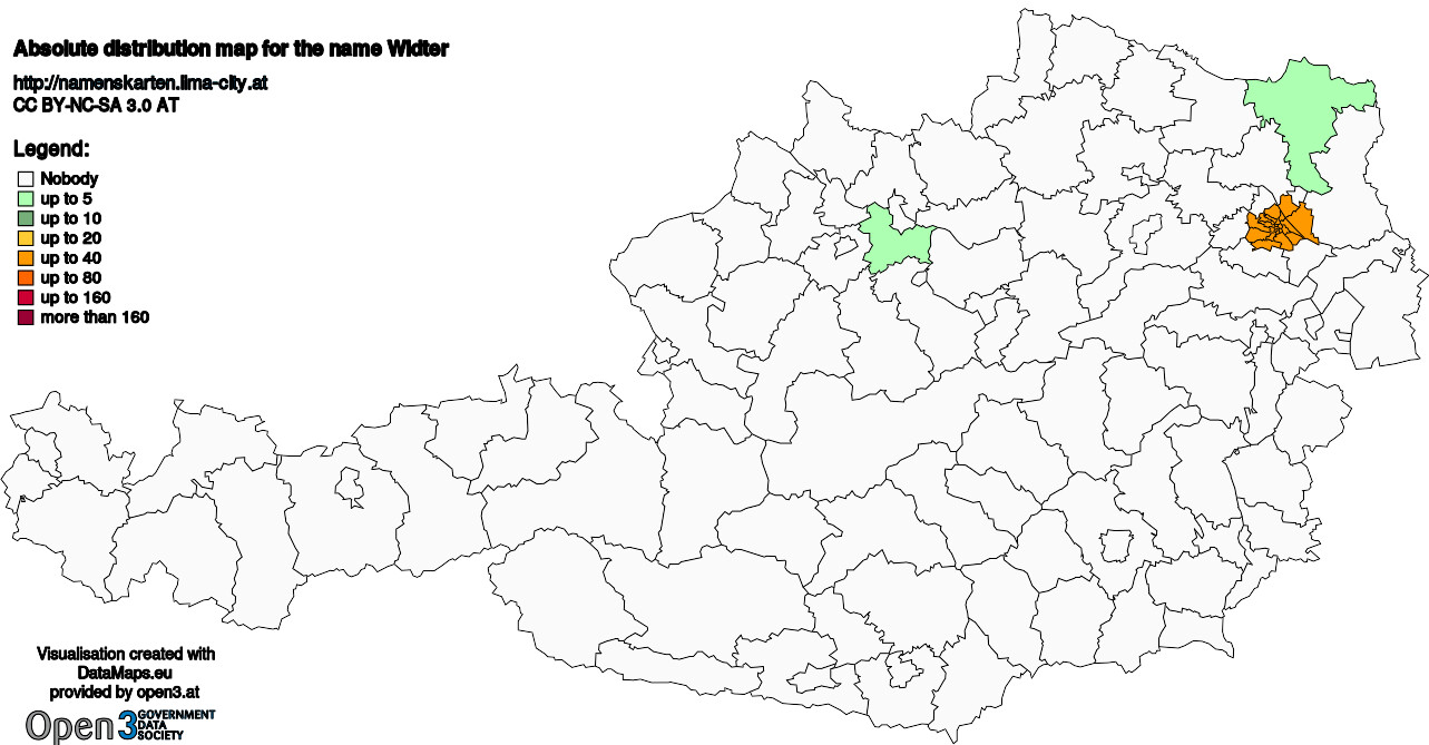 Absolute Distribution maps for surname Widter