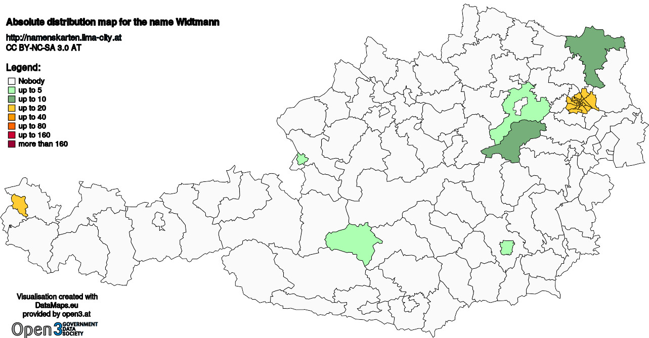 Absolute Distribution maps for surname Widtmann