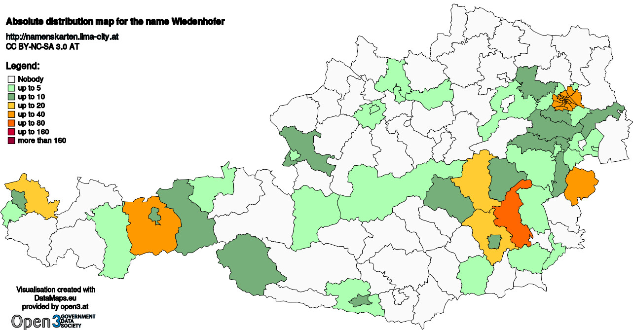 Absolute Distribution maps for surname Wiedenhofer