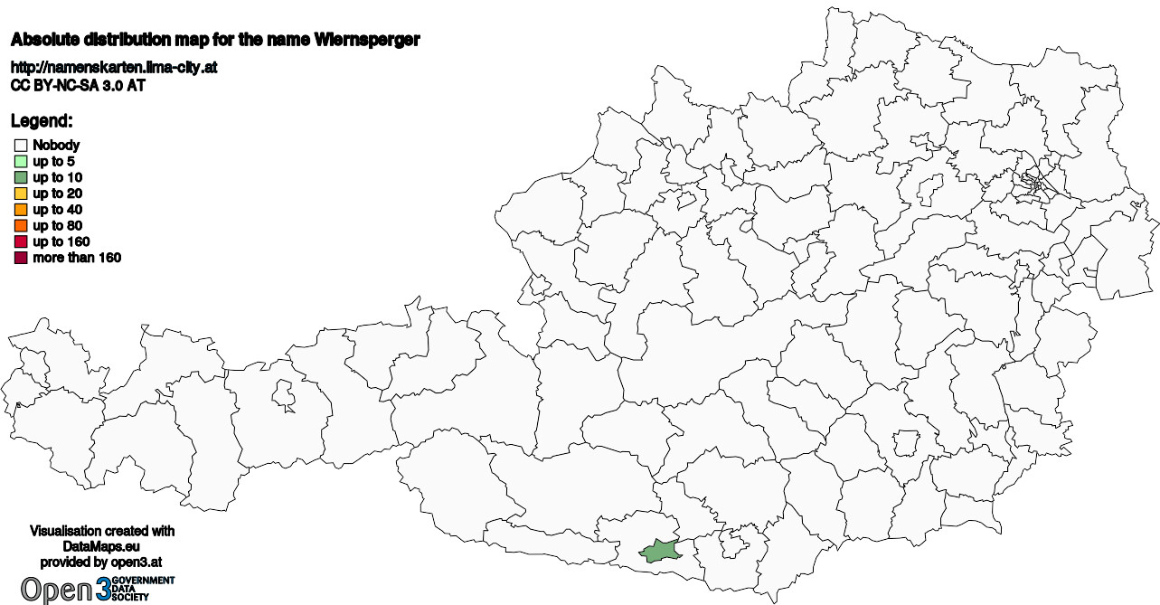 Absolute Distribution maps for surname Wiernsperger