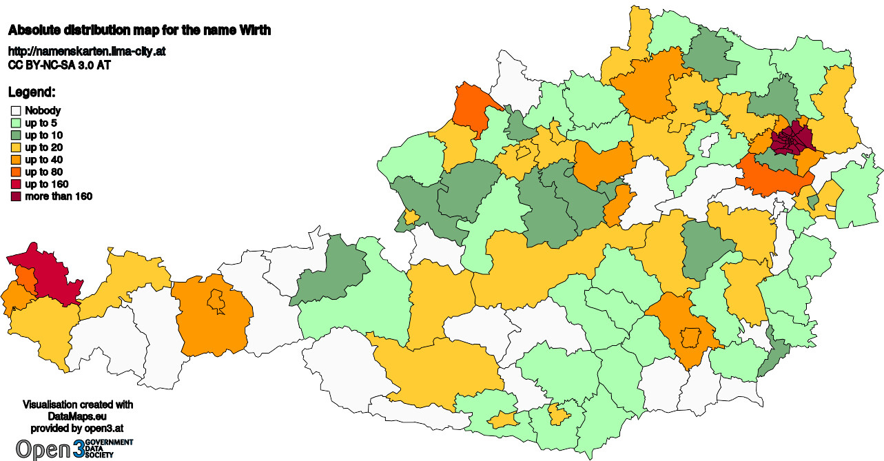 Absolute Distribution maps for surname Wirth