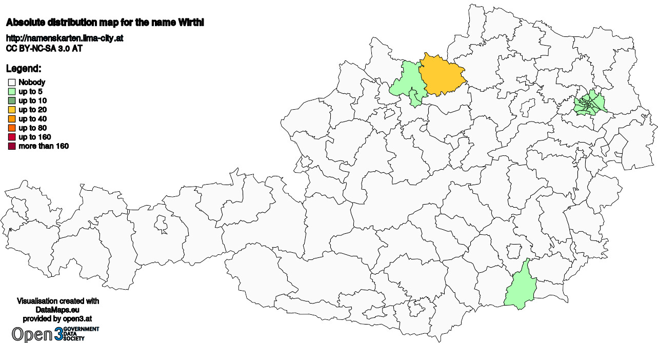 Absolute Distribution maps for surname Wirthl