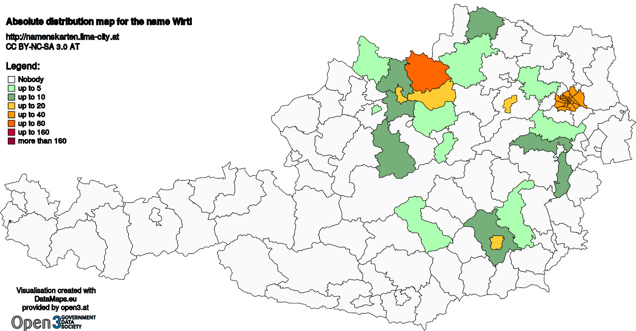 Absolute Distribution maps for surname Wirtl