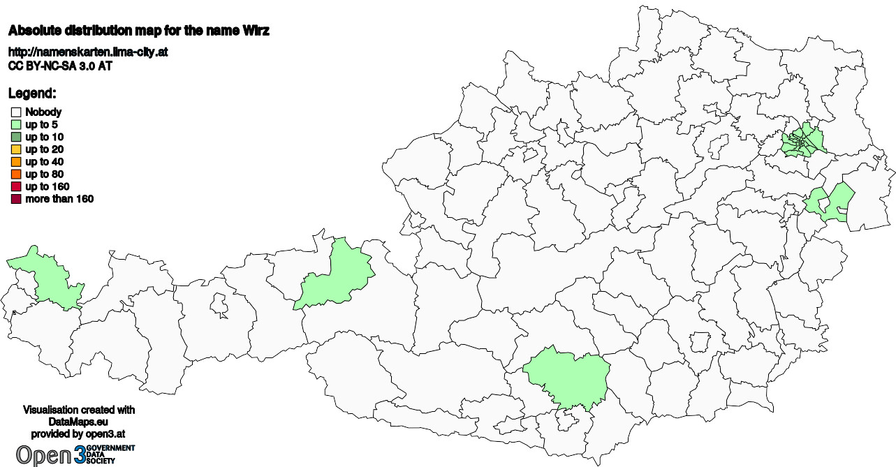 Absolute Distribution maps for surname Wirz