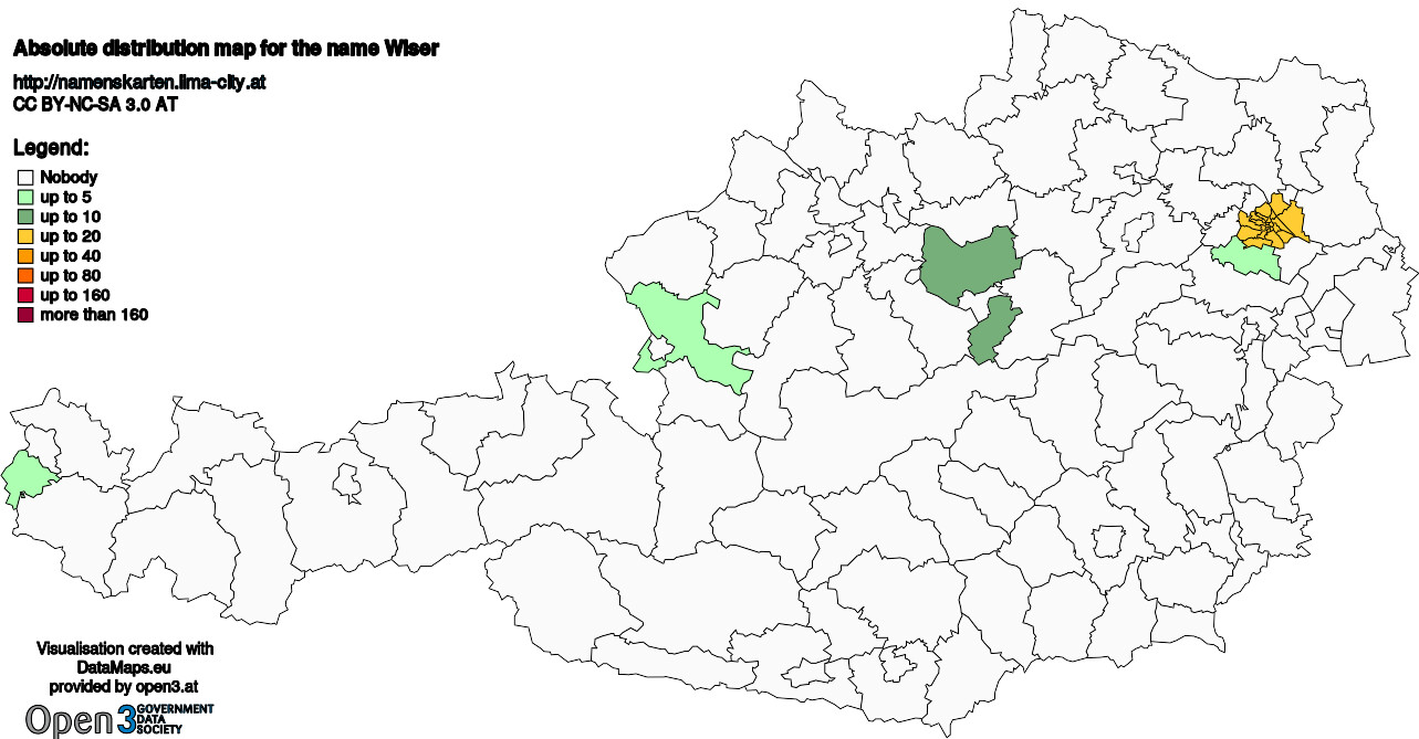 Absolute Distribution maps for surname Wiser