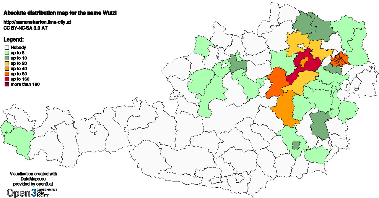 Absolute Distribution maps for surname Wutzl