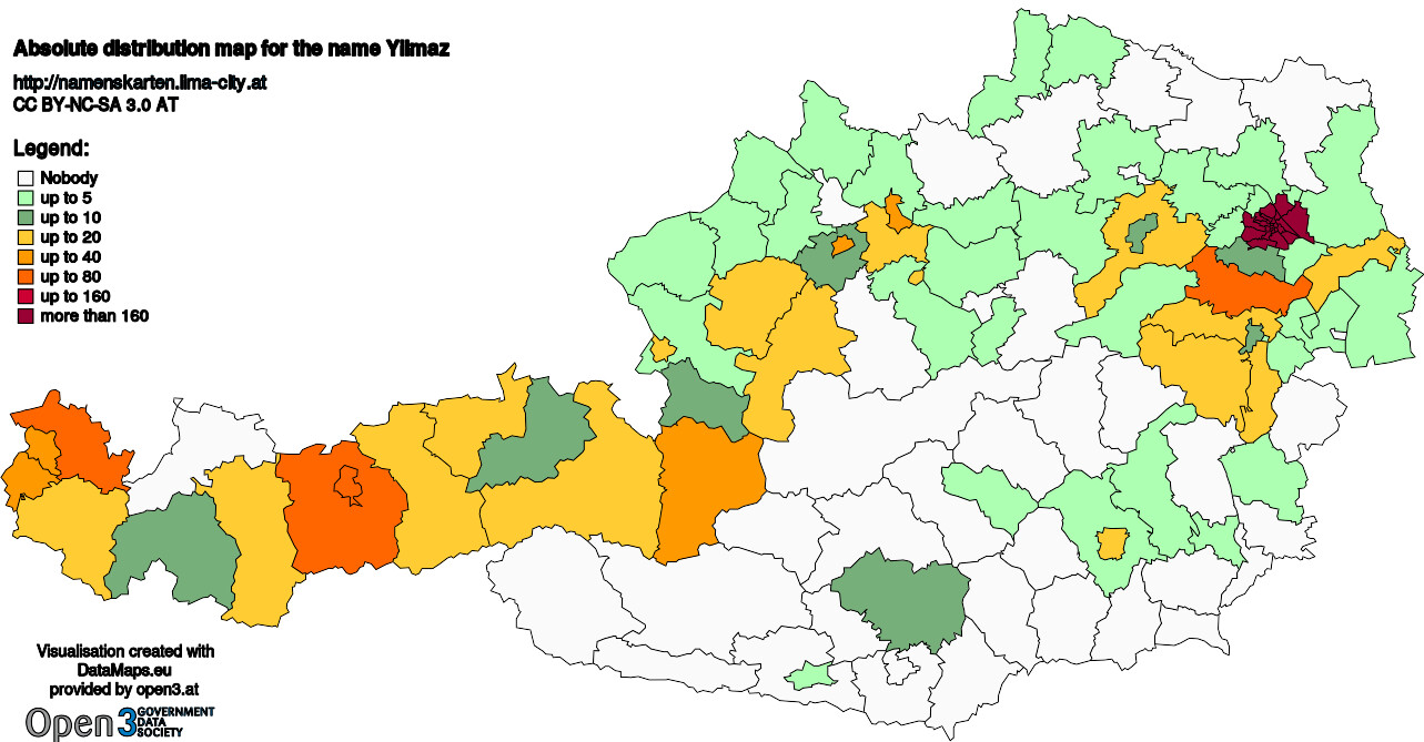 Absolute Distribution maps for surname Yilmaz