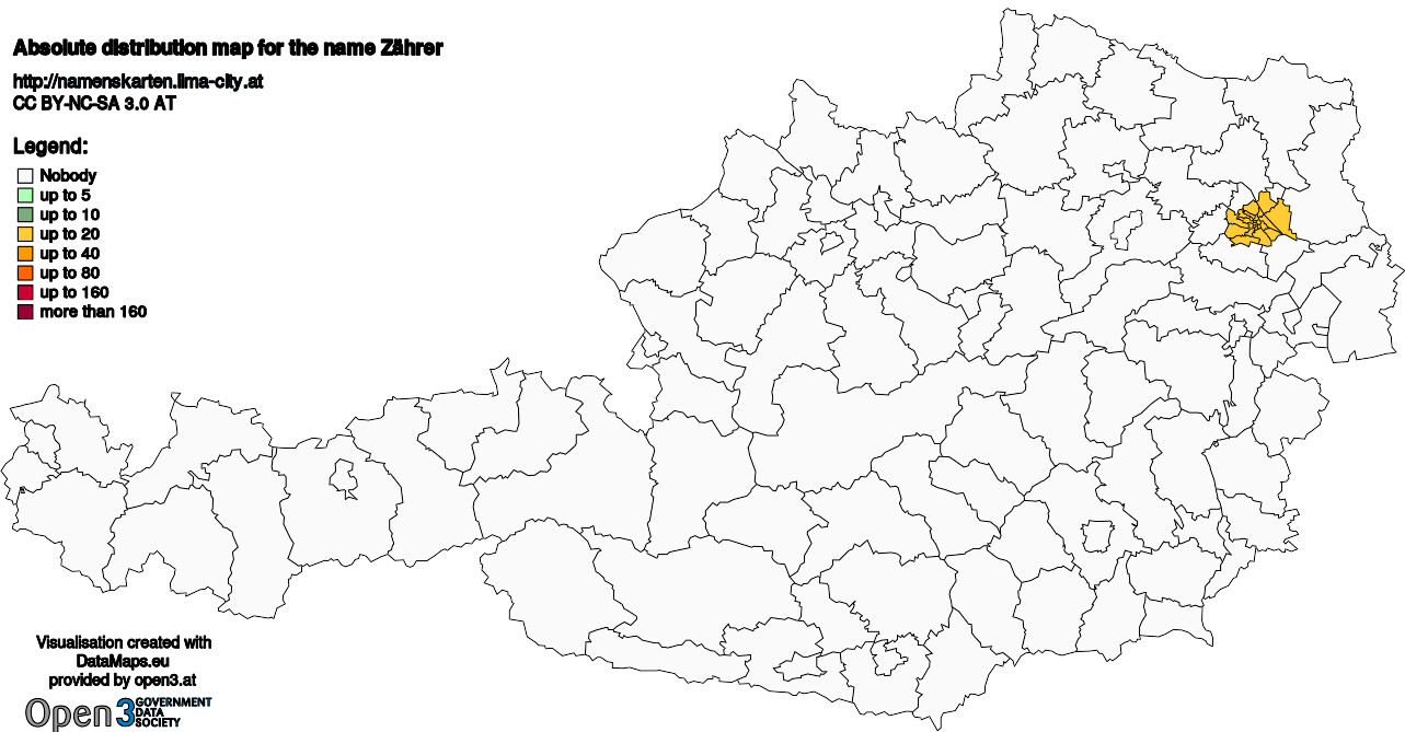 Absolute Distribution maps for surname Zährer