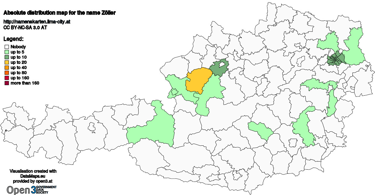 Absolute Distribution maps for surname Zöller