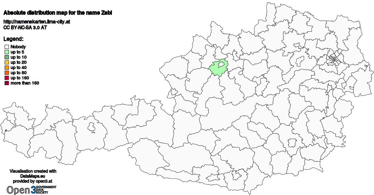 Absolute Distribution maps for surname Zabl