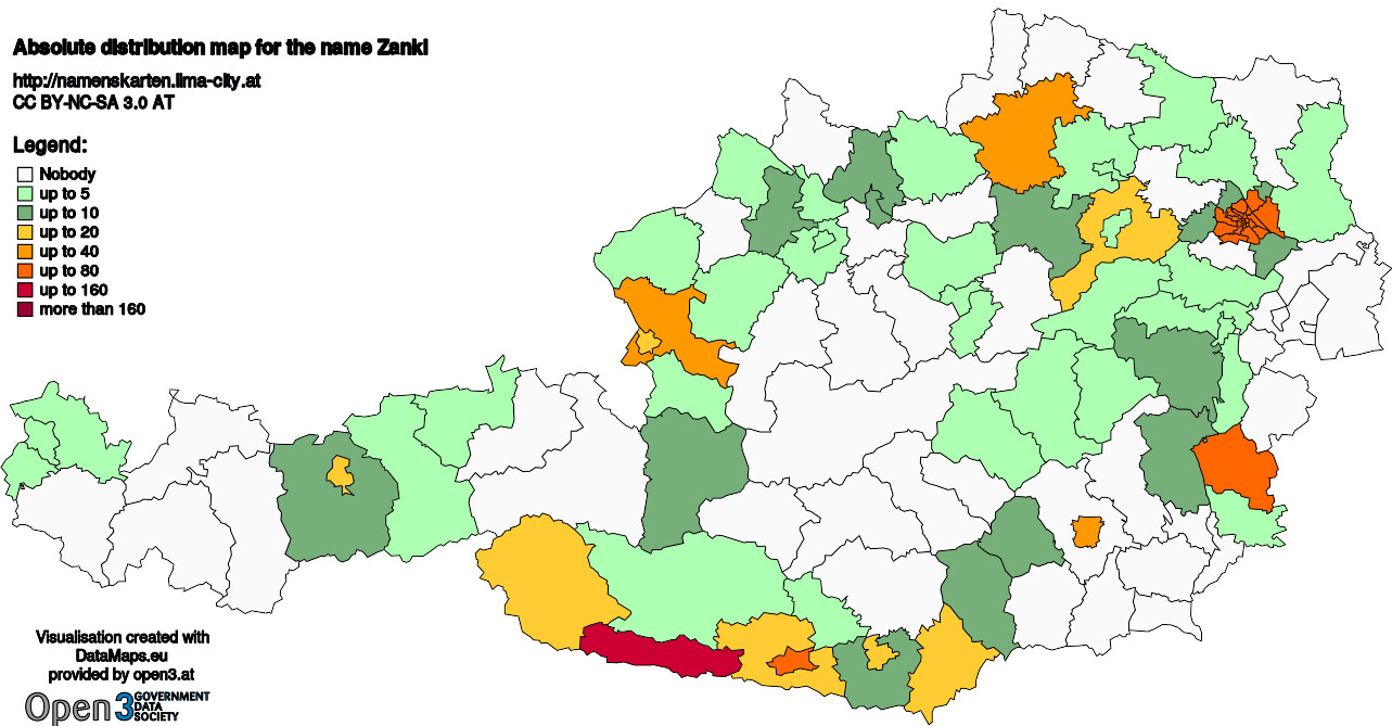 Absolute Distribution maps for surname Zankl