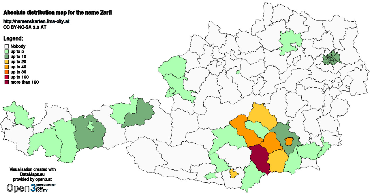 Absolute Distribution maps for surname Zarfl