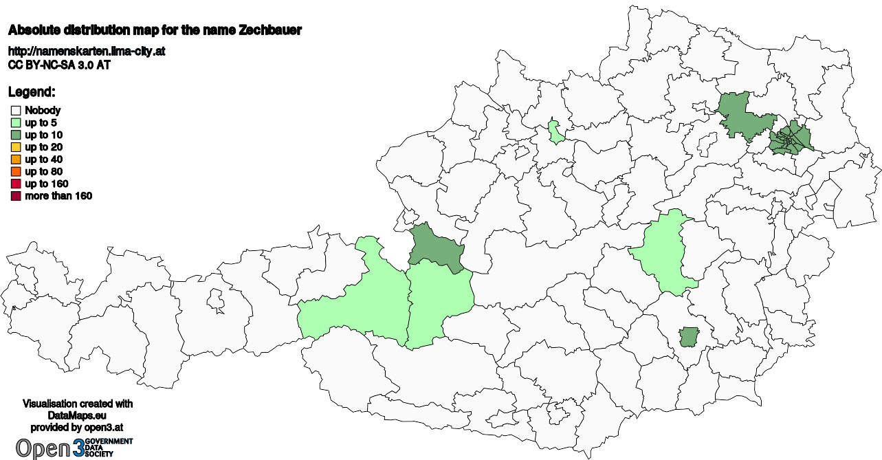 Absolute Distribution maps for surname Zechbauer