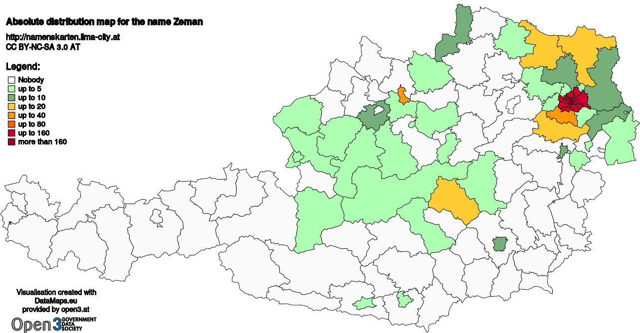 Absolute Distribution maps for surname Zeman