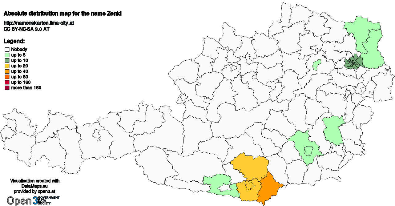Absolute Distribution maps for surname Zenkl