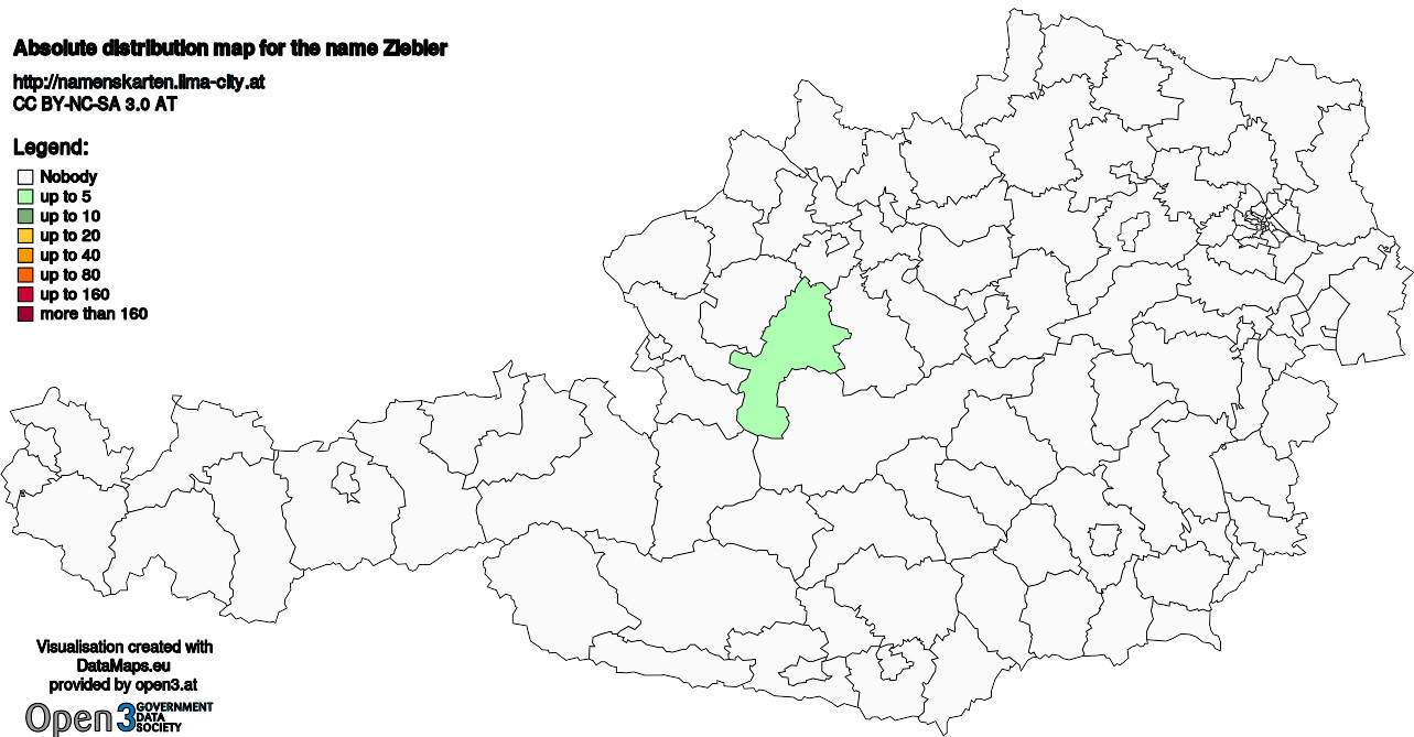 Absolute Distribution maps for surname Ziebler