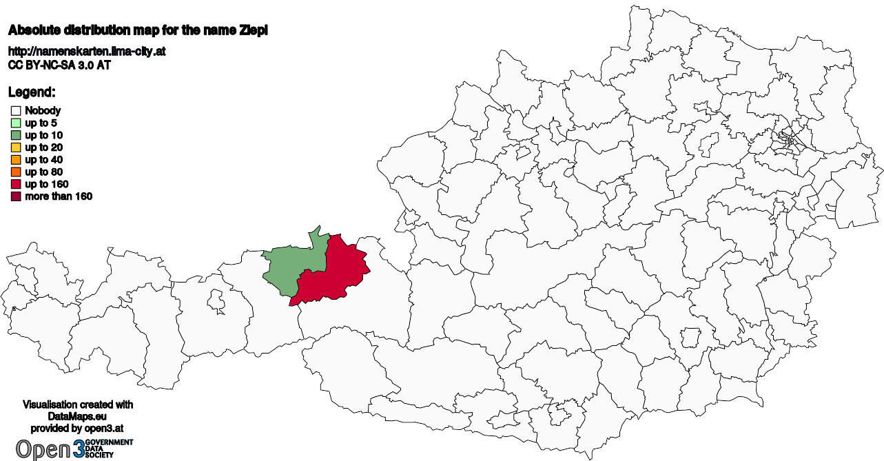 Absolute Distribution maps for surname Ziepl