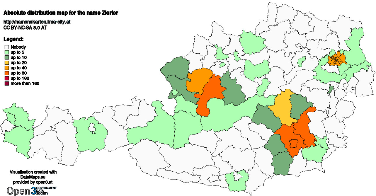 Absolute Distribution maps for surname Zierler