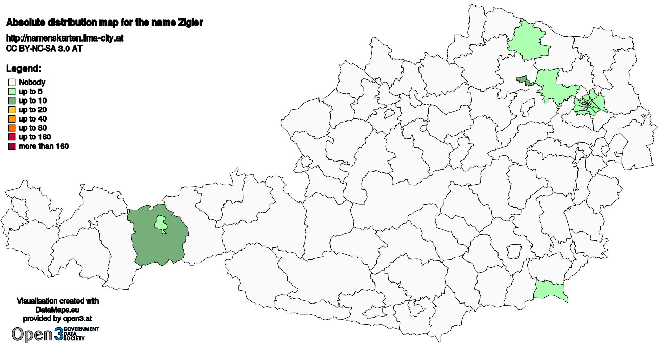Absolute Distribution maps for surname Zigler