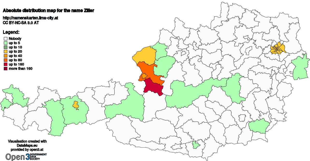 Absolute Distribution maps for surname Ziller