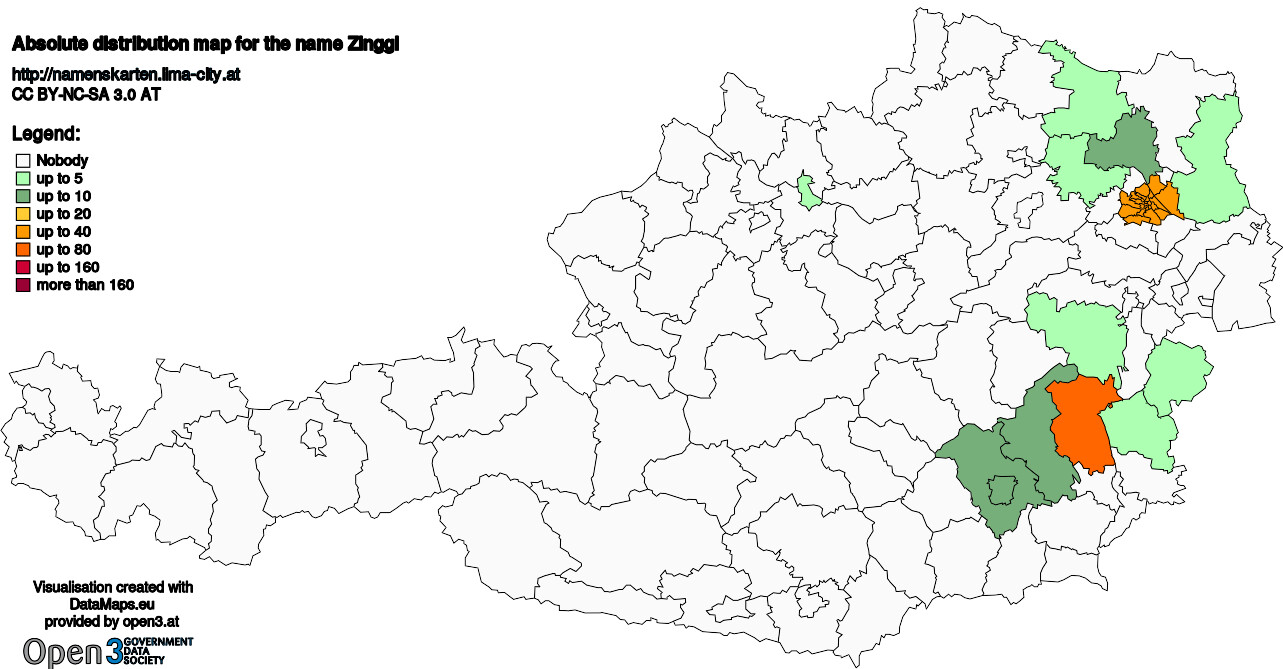 Absolute Distribution maps for surname Zinggl