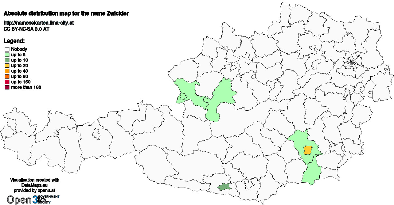 Absolute Distribution maps for surname Zwickler