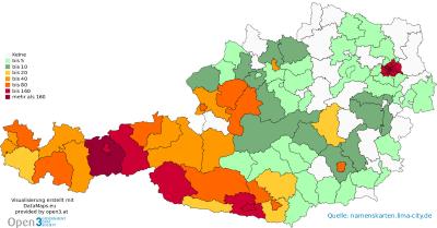 Absolute distribution map of the surname Kofler