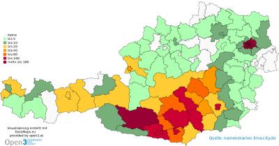 Absolute Verteilungskarte des Nachnamens Pirker