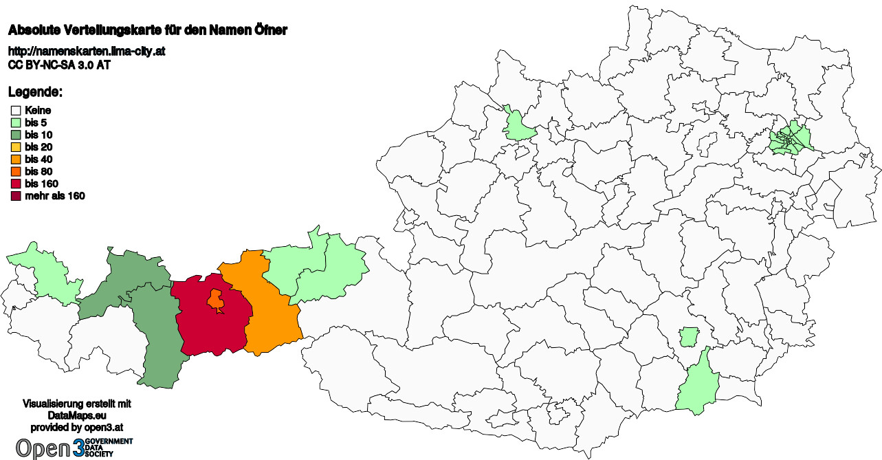 Absolute Verteilungskarten Nachnamen Öfner