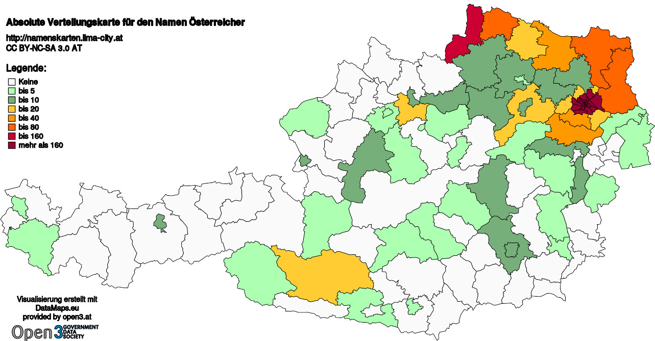 Absolute Verteilungskarten Nachnamen Österreicher