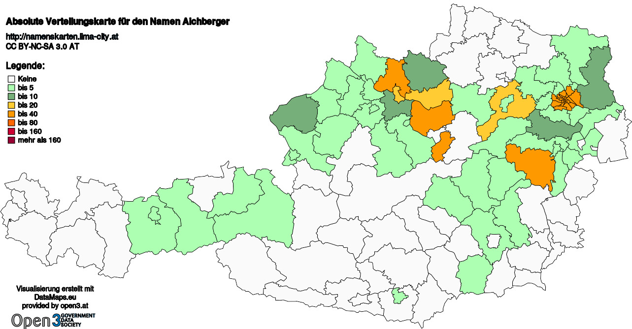 Absolute Verteilungskarten Nachnamen Aichberger