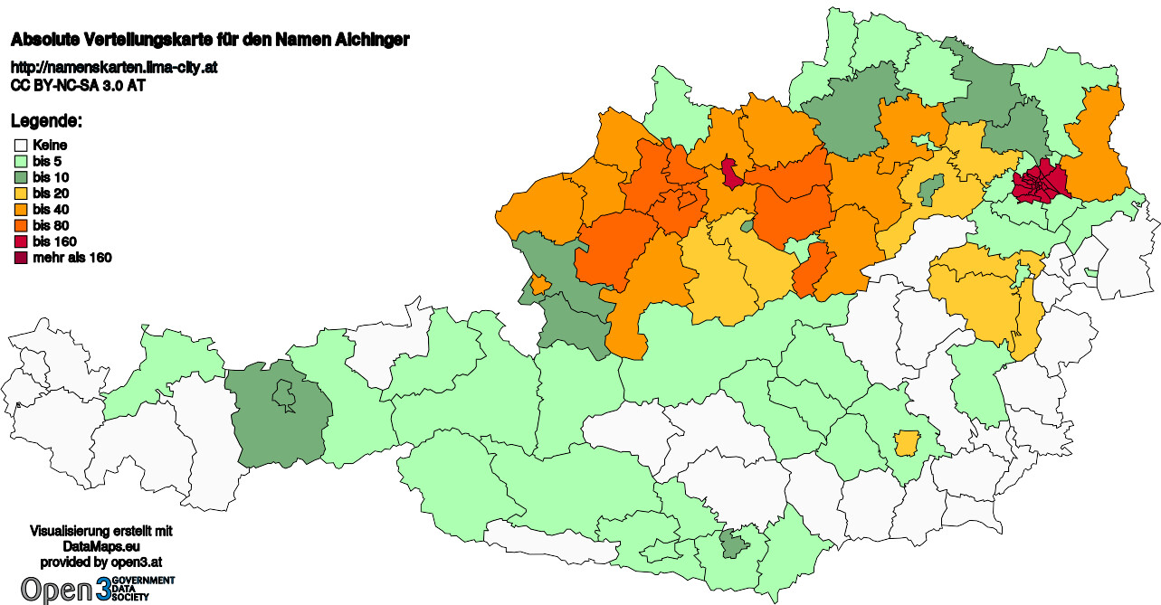 Absolute Verteilungskarten Nachnamen Aichinger