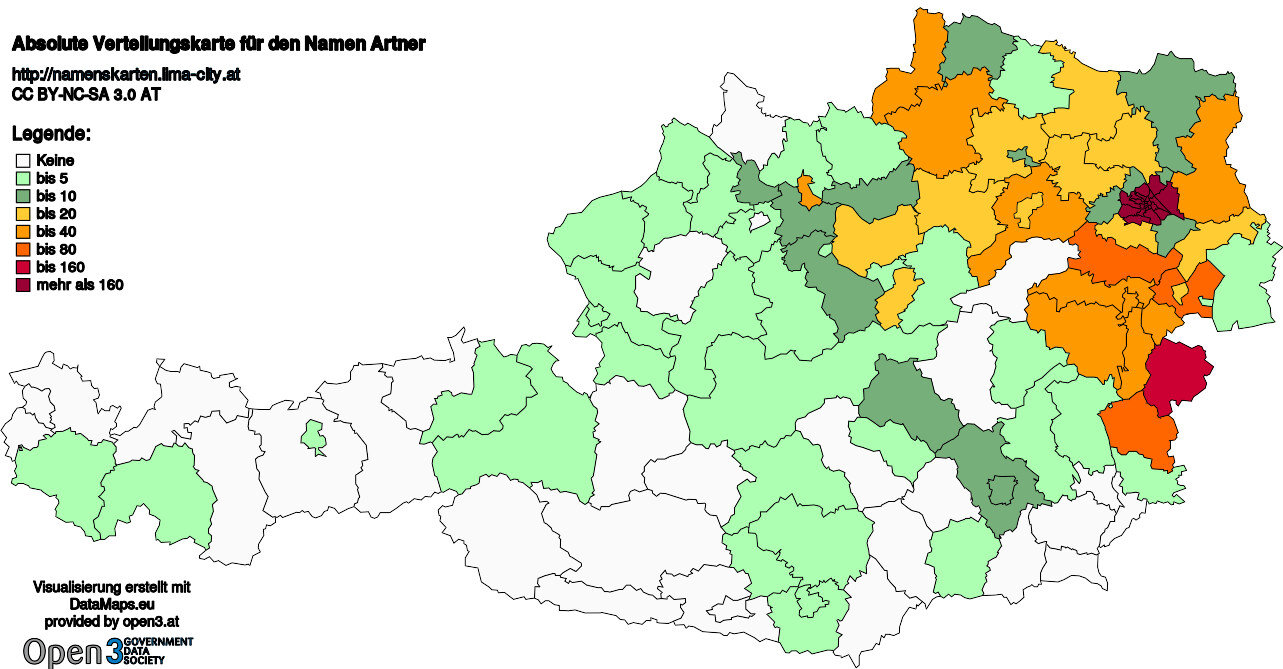 Absolute Verteilungskarten Nachnamen Artner