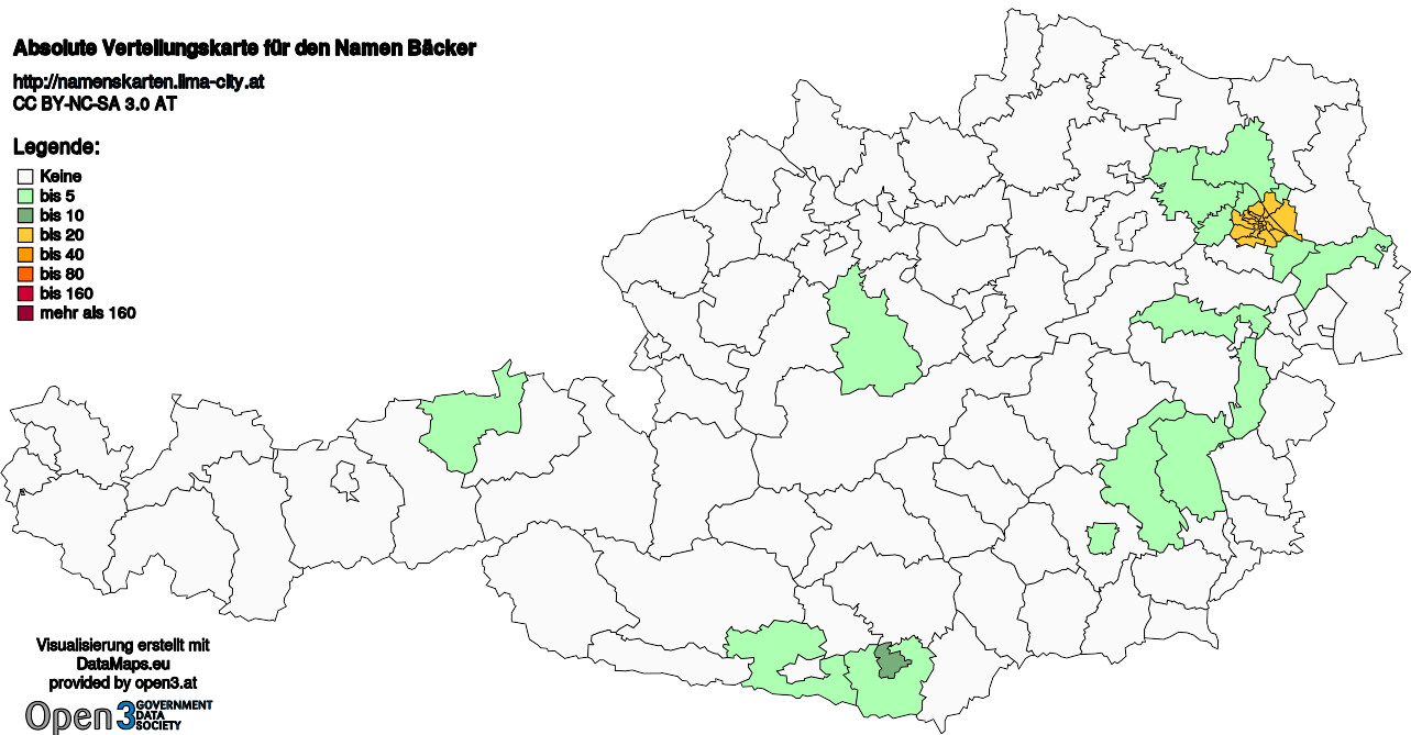 Absolute Verteilungskarten Nachnamen Bäcker