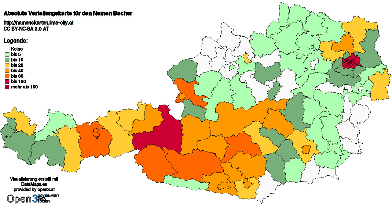 Absolute Verteilungskarten Nachnamen Bacher