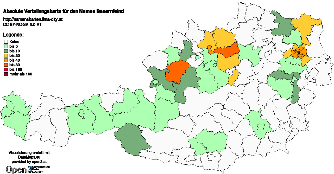 Absolute Verteilungskarten Nachnamen Bauernfeind