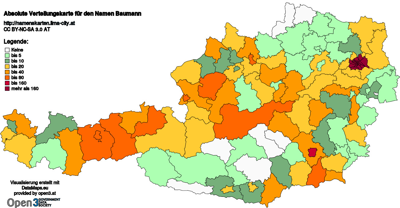 Absolute Verteilungskarten Nachnamen Baumann